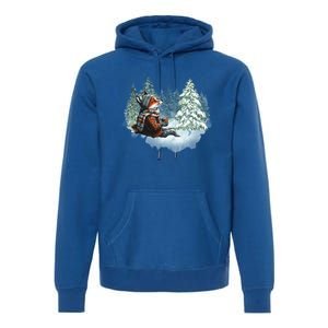 Fox Wearing Santa Hat Christmas Tree Festive Scene Gift Premium Hoodie