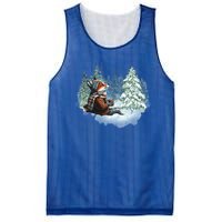 Fox Wearing Santa Hat Christmas Tree Festive Scene Gift Mesh Reversible Basketball Jersey Tank