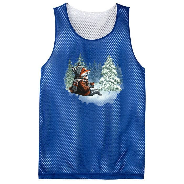 Fox Wearing Santa Hat Christmas Tree Festive Scene Gift Mesh Reversible Basketball Jersey Tank