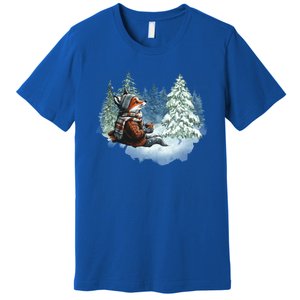 Fox Wearing Santa Hat Christmas Tree Festive Scene Gift Premium T-Shirt