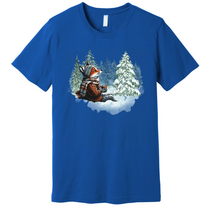 Fox Wearing Santa Hat Christmas Tree Festive Scene Gift Premium T-Shirt