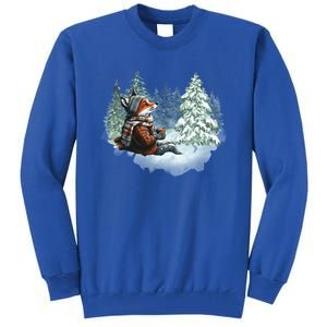 Fox Wearing Santa Hat Christmas Tree Festive Scene Gift Tall Sweatshirt