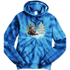 Fox Wearing Santa Hat Christmas Tree Festive Scene Gift Tie Dye Hoodie