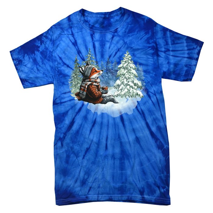 Fox Wearing Santa Hat Christmas Tree Festive Scene Gift Tie-Dye T-Shirt