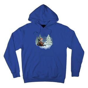 Fox Wearing Santa Hat Christmas Tree Festive Scene Gift Tall Hoodie