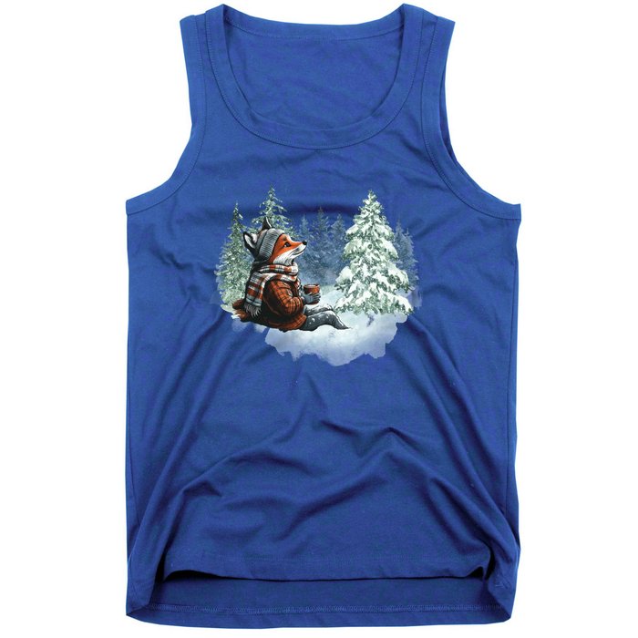 Fox Wearing Santa Hat Christmas Tree Festive Scene Gift Tank Top