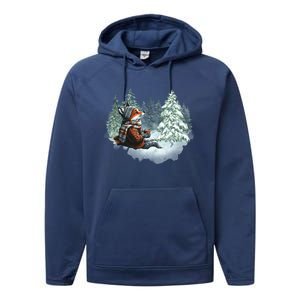 Fox Wearing Santa Hat Christmas Tree Festive Scene Gift Performance Fleece Hoodie