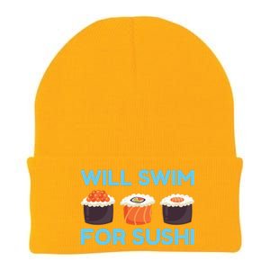 Funny Will Swim For Sushi Graphic Plus Size Shirt For Girl Boy Unisex Knit Cap Winter Beanie