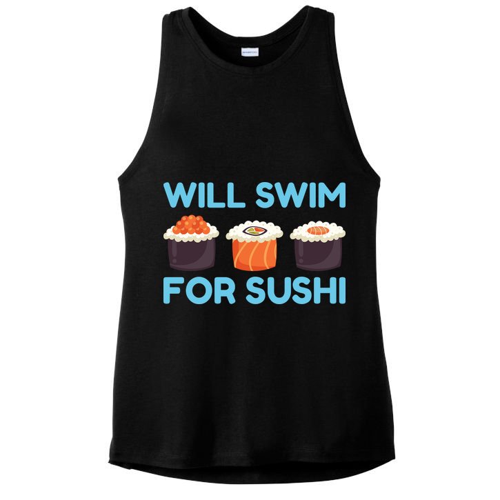 Funny Will Swim For Sushi Graphic Plus Size Shirt For Girl Boy Unisex Ladies PosiCharge Tri-Blend Wicking Tank