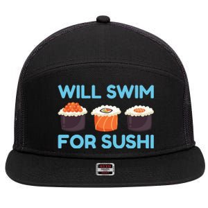 Funny Will Swim For Sushi Graphic Plus Size Shirt For Girl Boy Unisex 7 Panel Mesh Trucker Snapback Hat