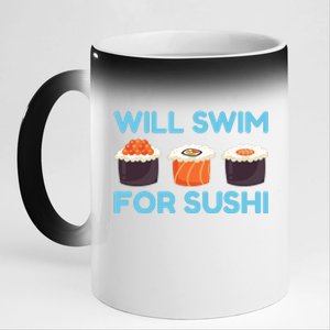 Funny Will Swim For Sushi Graphic Plus Size Shirt For Girl Boy Unisex 11oz Black Color Changing Mug