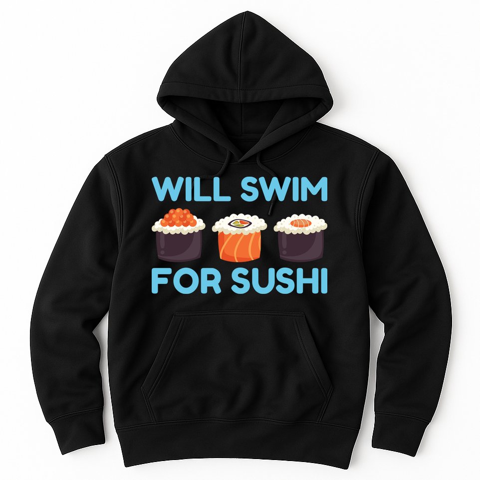 Funny Will Swim For Sushi Graphic Plus Size Shirt For Girl Boy Unisex Hoodie
