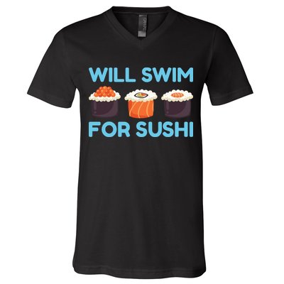 Funny Will Swim For Sushi Graphic Plus Size Shirt For Girl Boy Unisex V-Neck T-Shirt