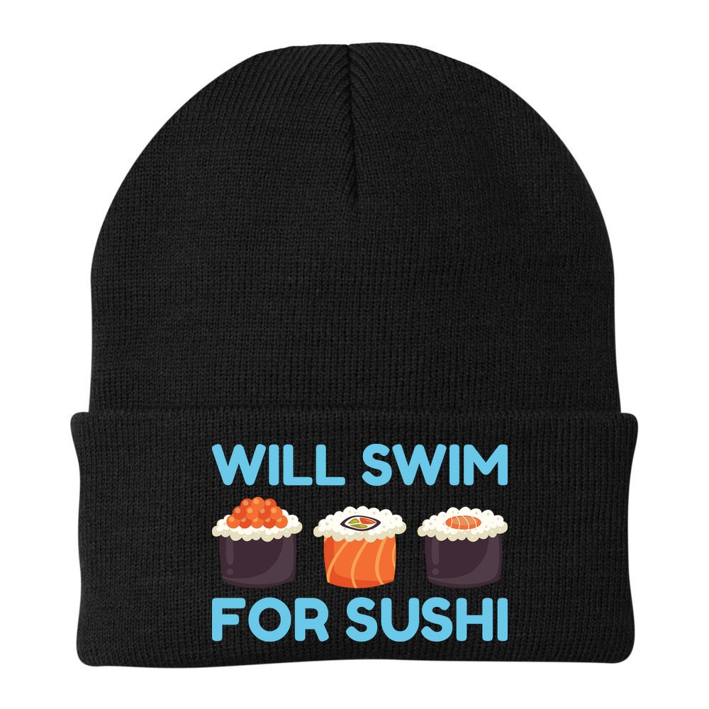 Funny Will Swim For Sushi Graphic Plus Size Shirt For Girl Boy Unisex Beanie