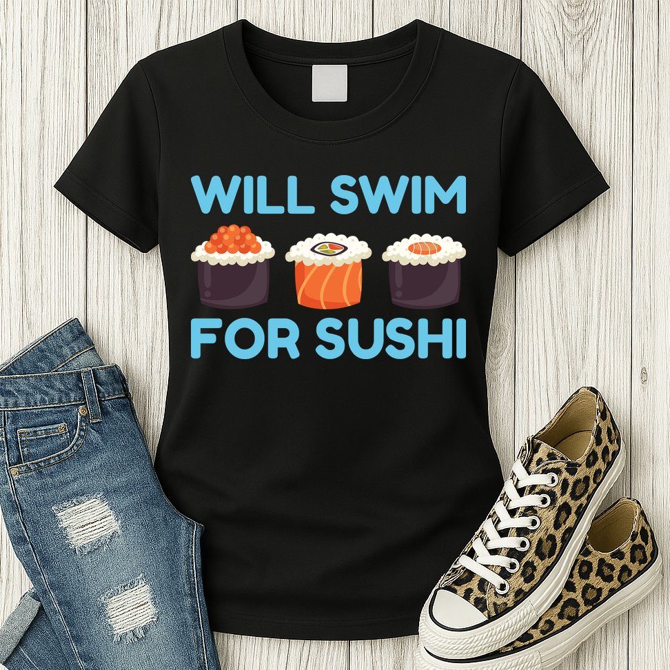 Funny Will Swim For Sushi Graphic Plus Size Shirt For Girl Boy Unisex Womens T-Shirt