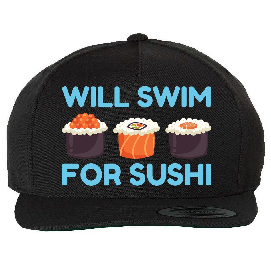Funny Will Swim For Sushi Graphic Plus Size Shirt For Girl Boy Unisex Wool Snapback Cap