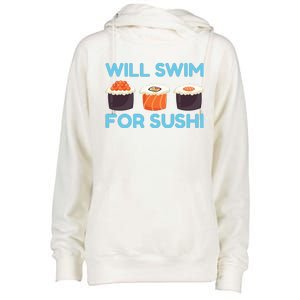 Funny Will Swim For Sushi Graphic Plus Size Shirt For Girl Boy Unisex Womens Funnel Neck Pullover Hood