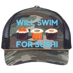 Funny Will Swim For Sushi Graphic Plus Size Shirt For Girl Boy Unisex Retro Rope Trucker Hat Cap