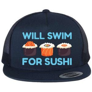 Funny Will Swim For Sushi Graphic Plus Size Shirt For Girl Boy Unisex Flat Bill Trucker Hat