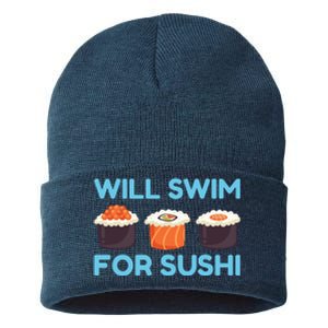 Funny Will Swim For Sushi Graphic Plus Size Shirt For Girl Boy Unisex Sustainable Knit Beanie