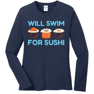 Funny Will Swim For Sushi Graphic Plus Size Shirt For Girl Boy Unisex Ladies Long Sleeve Shirt