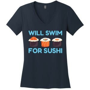 Funny Will Swim For Sushi Graphic Plus Size Shirt For Girl Boy Unisex Women's V-Neck T-Shirt