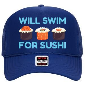 Funny Will Swim For Sushi Graphic Plus Size Shirt For Girl Boy Unisex High Crown Mesh Back Trucker Hat