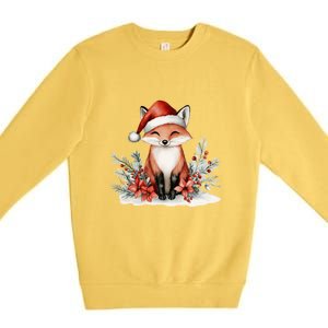 Fox Wearing Santa Hat Christmas Tree Festive Scene Cute Gift Premium Crewneck Sweatshirt