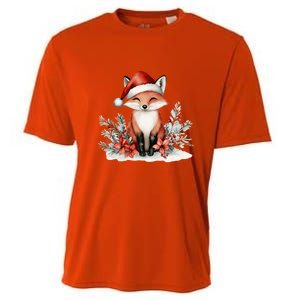 Fox Wearing Santa Hat Christmas Tree Festive Scene Cute Gift Cooling Performance Crew T-Shirt