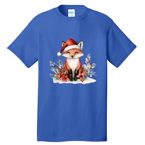 Fox Wearing Santa Hat Christmas Tree Festive Scene Cute Gift Tall T-Shirt