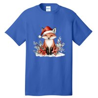 Fox Wearing Santa Hat Christmas Tree Festive Scene Cute Gift Tall T-Shirt