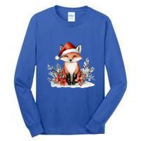 Fox Wearing Santa Hat Christmas Tree Festive Scene Cute Gift Tall Long Sleeve T-Shirt