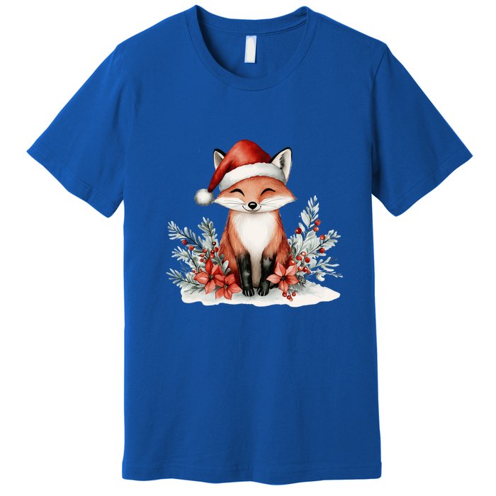 Fox Wearing Santa Hat Christmas Tree Festive Scene Cute Gift Premium T-Shirt