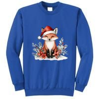 Fox Wearing Santa Hat Christmas Tree Festive Scene Cute Gift Tall Sweatshirt