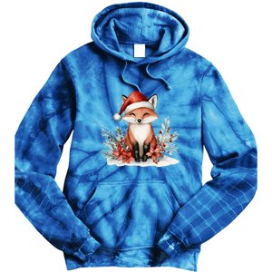 Fox Wearing Santa Hat Christmas Tree Festive Scene Cute Gift Tie Dye Hoodie