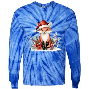 Fox Wearing Santa Hat Christmas Tree Festive Scene Cute Gift Tie-Dye Long Sleeve Shirt