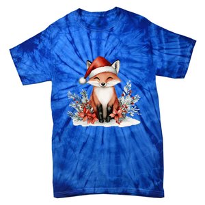 Fox Wearing Santa Hat Christmas Tree Festive Scene Cute Gift Tie-Dye T-Shirt