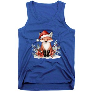 Fox Wearing Santa Hat Christmas Tree Festive Scene Cute Gift Tank Top