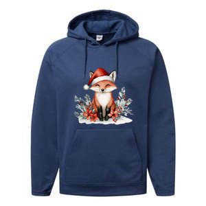 Fox Wearing Santa Hat Christmas Tree Festive Scene Cute Gift Performance Fleece Hoodie