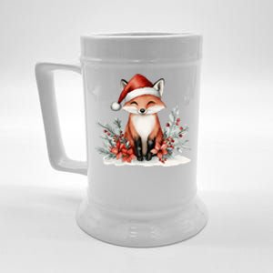 Fox Wearing Santa Hat Christmas Tree Festive Scene Cute Gift Beer Stein