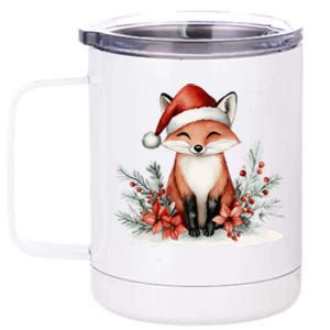 Fox Wearing Santa Hat Christmas Tree Festive Scene Cute Gift 12 oz Stainless Steel Tumbler Cup