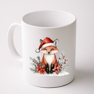 Fox Wearing Santa Hat Christmas Tree Festive Scene Cute Gift Coffee Mug