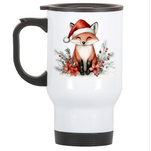 Fox Wearing Santa Hat Christmas Tree Festive Scene Cute Gift Stainless Steel Travel Mug