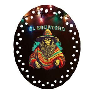 Funny Western Sasquatch Poncho Ceramic Oval Ornament