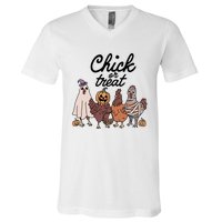 Funny Witch Spooky Chicken Halloween Costume Chick Or Treat V-Neck T-Shirt