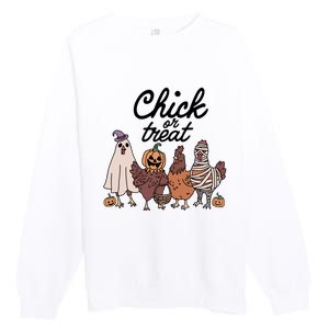 Funny Witch Spooky Chicken Halloween Costume Chick Or Treat Premium Crewneck Sweatshirt