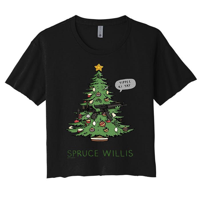 Funny Willis spruce Scary Christmas tree Family Pajamas Women's Crop Top Tee