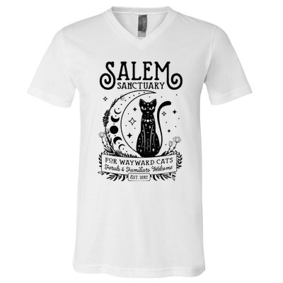 Funny Witch Salem Home For Wayward Black Cats 1692 Halloween V-Neck T-Shirt