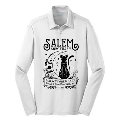 Funny Witch Salem Home For Wayward Black Cats 1692 Halloween Silk Touch Performance Long Sleeve Polo