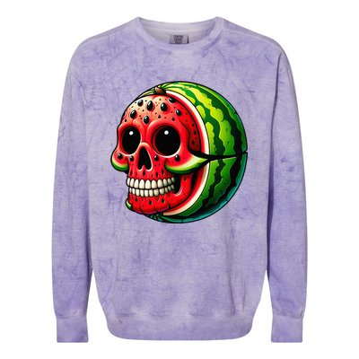 Funny Watermelon Skull Summer Tropical Fruit Lovers Colorblast Crewneck Sweatshirt